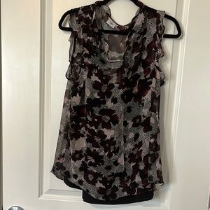 CAbi Black and Gray Ruffled Sleeveless Blouse